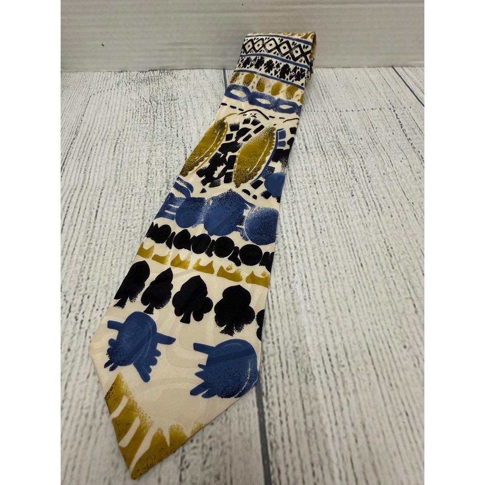 Screenplay by Martin Wong Vintage Silk Tie Abstract Art Print Blue Mustard USA